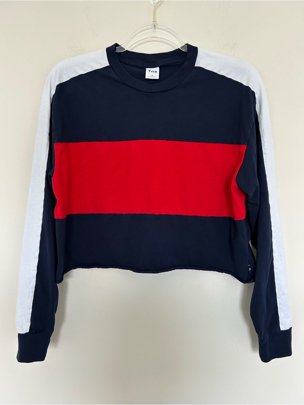Aritzia TNA Cropped Long Sleeve T Shirt Stripes Size Medium 100% Cotton